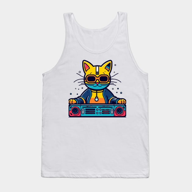 Funny Keith Haring, cat Dj Tank Top by Art ucef